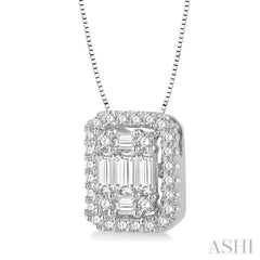 1/2 ctw Octagonal Baguette & Round Cut Diamond Pendant With Box Chain in 14K White Gold