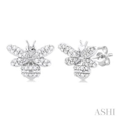 1/3 Ctw Petite Bumble Bee Round Cut Diamond Fashion Stud Earrings in 10K White Gold