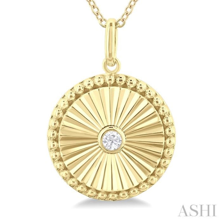 1/20 Ctw Round fluted medallion Round Cut Diamond Pendant With Chain in 10K Yellow Gold