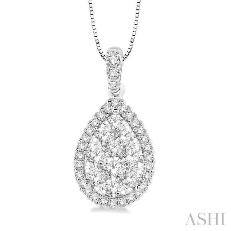 1/2 ctw Pear Shape Diamond Lovebright Pendant in 14K White Gold with Chain