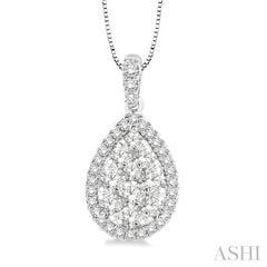 1/2 ctw Pear Shape Diamond Lovebright Pendant in 14K White Gold with Chain