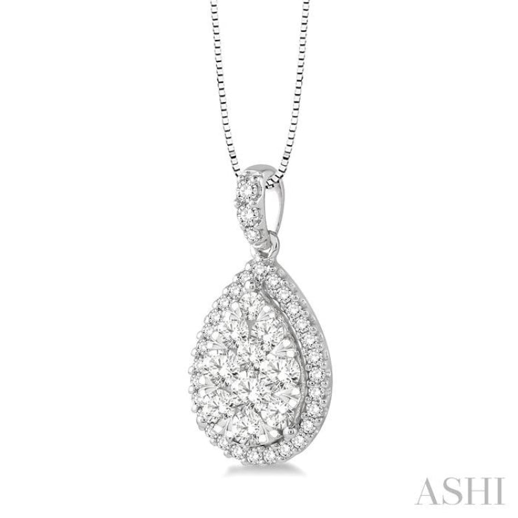 1/2 ctw Pear Shape Diamond Lovebright Pendant in 14K White Gold with Chain
