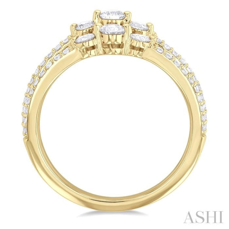 1 ctw Triple Row Past, Present & Future Round Cut Diamond Wedding Band in 14K Yellow Gold