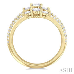 1 ctw Triple Row Past, Present & Future Round Cut Diamond Wedding Band in 14K Yellow Gold