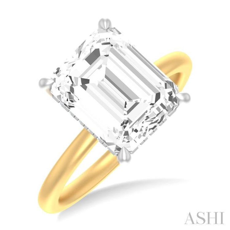 1/10 ctw Emerald Shape Round Cut Diamond Semi Mount Engagement Ring in 14K Yellow and White Gold