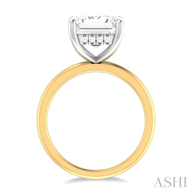 1/10 ctw Emerald Shape Round Cut Diamond Semi Mount Engagement Ring in 14K Yellow and White Gold
