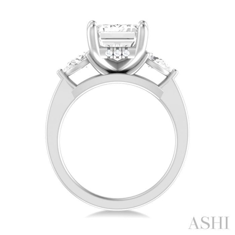 1/2 ctw Tri-Mount Emerald Shape Center Pear and Round Cut Diamond Semi Mount Engagement Ring in 14K White Gold