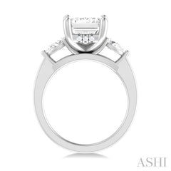 1/2 ctw Tri-Mount Emerald Shape Center Pear and Round Cut Diamond Semi Mount Engagement Ring in 14K White Gold