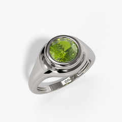 10k White Gold Round-cut Bezel Birthstone Peridot Ring