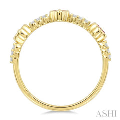 1.25 MM Round Cut Ruby and 1/10 Ctw Clover Leaf & Bar Link Round Cut Diamond Precious Ring in 10K Yellow Gold