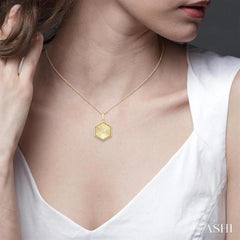 1/20 ctw Hexagon fluted medallion Round Cut Diamond Pendant With Chain in 10K Yellow Gold