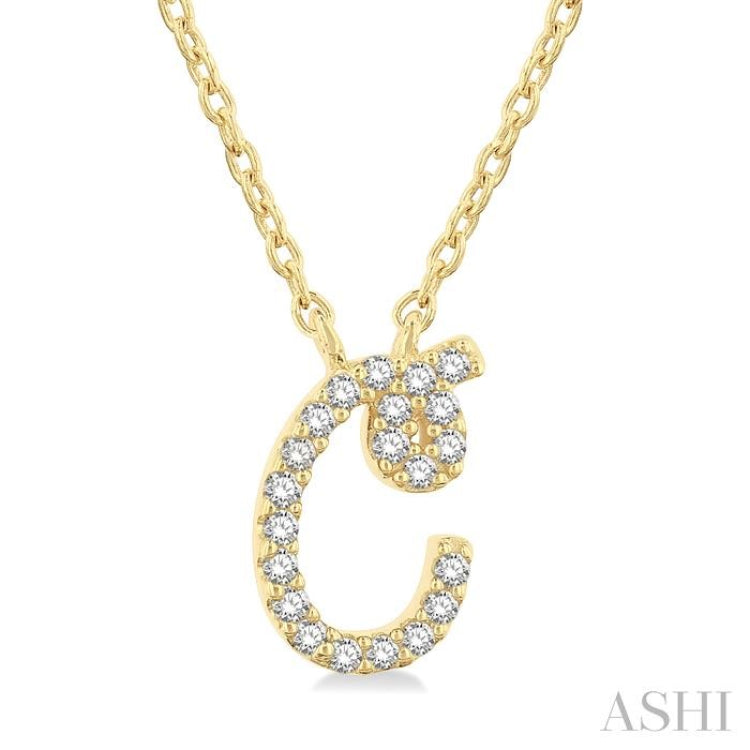 1/20 ctw Initial 'C' Round cut Diamond Pendant With Chain in 10K Yellow Gold