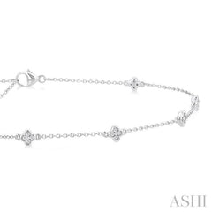 1/6 ctw Four-Leaf Clover Round Cut Diamond Station Anklet in 10K White Gold