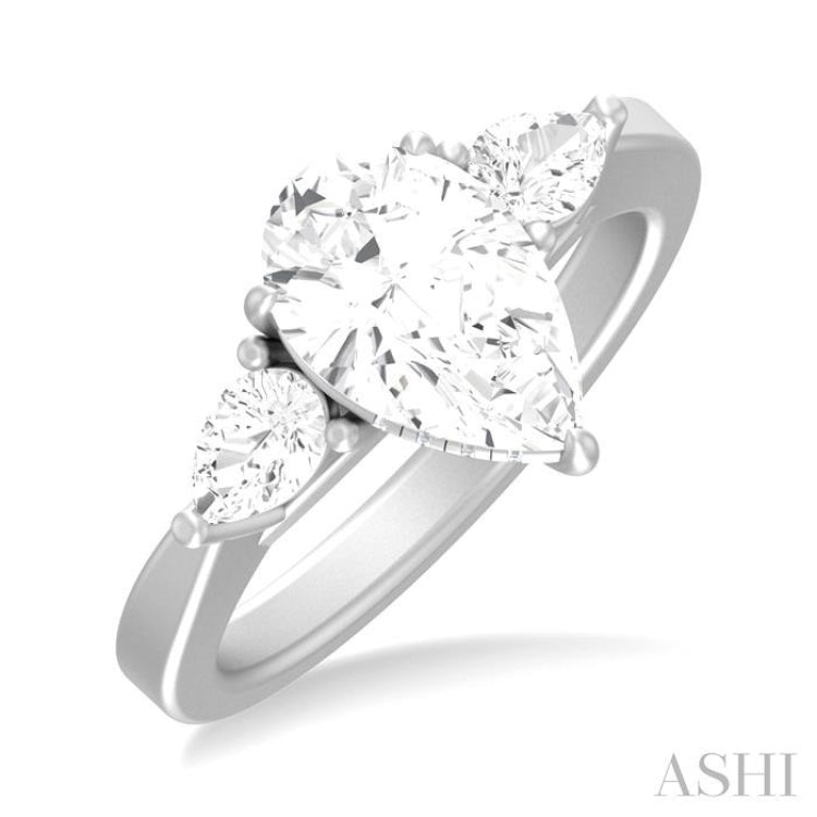 1/2 ctw Tri-Mount Centerpiece Pear and Round Cut Diamond Semi Mount Engagement Ring in 14K White Gold