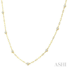 1/4 Ctw Bezel Set Round Cut Diamond Paperclip Station Necklace in 14K Yellow Gold