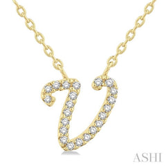 1/20 ctw Initial 'V' Round cut Diamond Pendant With Chain in 14K Yellow Gold