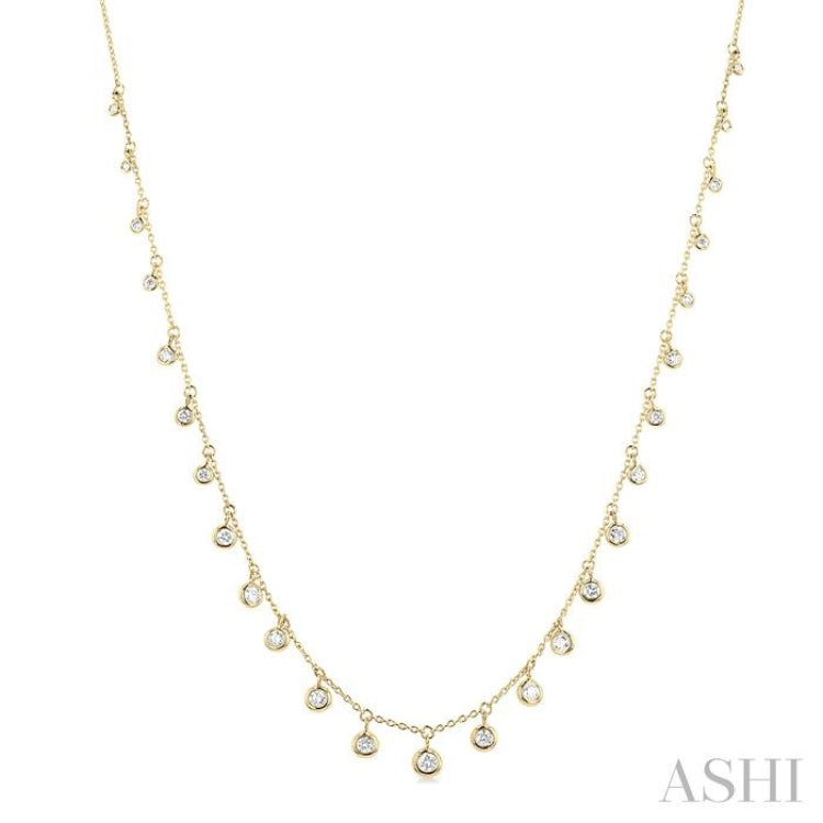 5/8 Ctw Bezel Set Round Cut Diamond Station Necklace in 14K Yellow Gold