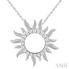 1/4 ctw Textured Sunburst Round Cut Diamond Fashion Pendant With Chain in 10K White Gold