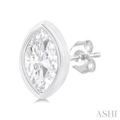 1/5 ctw Petite Bezel Set Marquise Cut Diamond Fashion Stud Earring in 10K White Gold