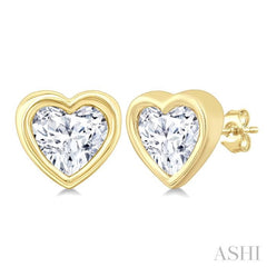 1/5 Ctw Petite Bezel Set Heart Shape Diamond Fashion Stud Earring in 10K Yellow Gold