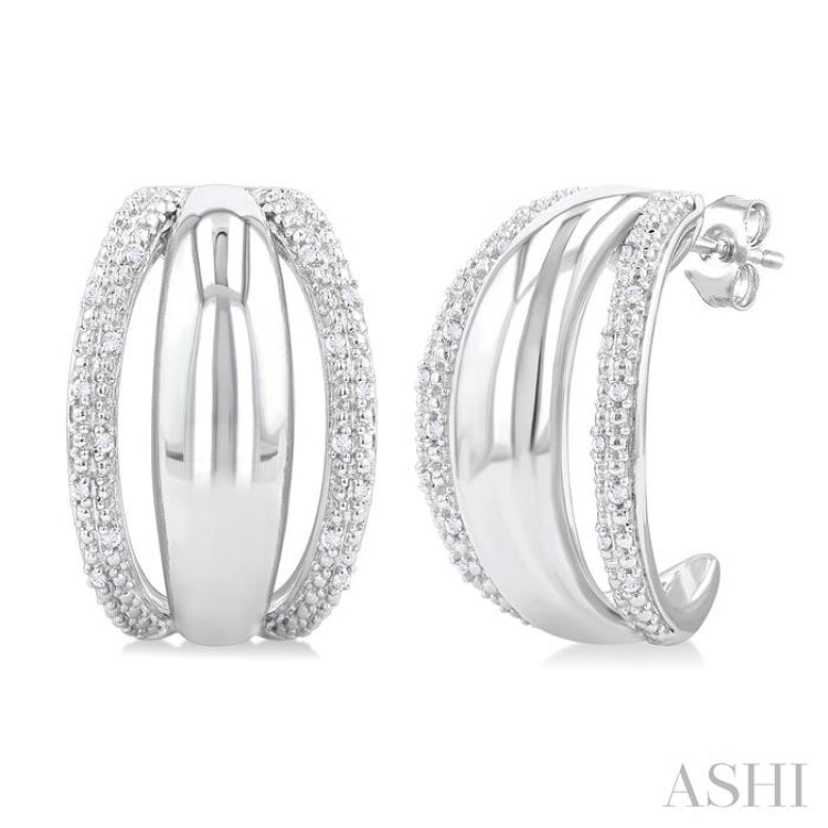 1/10 ctw Split Dome Shape Round Cut Diamond Bold Half Hoop Earring in Sterling Silver