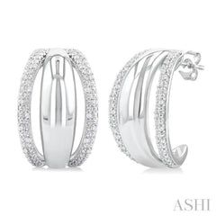 1/10 ctw Split Dome Shape Round Cut Diamond Bold Half Hoop Earring in Sterling Silver