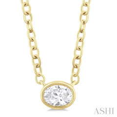 1/6 ctw Petite East-West Bezel Set Oval Cut Diamond Fashion Pendant With Chain in 10K Yellow Gold