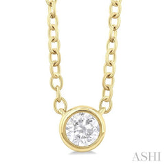 1/6 ctw Petite Bezel Set Round Cut Diamond Fashion Pendant With Chain in 10K Yellow Gold