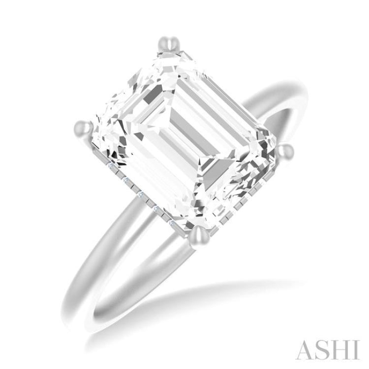 1/10 ctw Emerald Shape Round Cut Diamond Semi Mount Engagement Ring in 14K White Gold