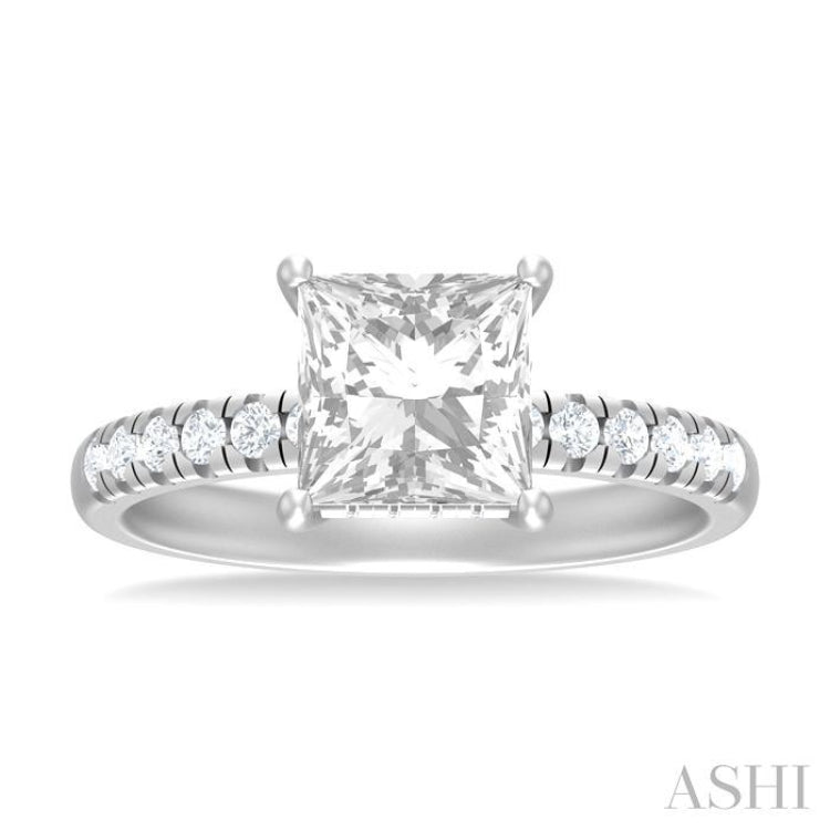 1/3 ctw Princess Shape Round Cut Diamond Semi Mount Engagement Ring in 14K White Gold