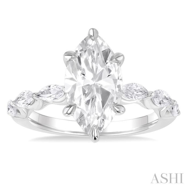1 ctw Marquise Shape Marquise and Round Cut Diamond Semi Mount Engagement Ring in 14K White Gold