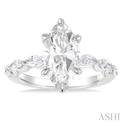 1 ctw Marquise Shape Marquise and Round Cut Diamond Semi Mount Engagement Ring in 14K White Gold