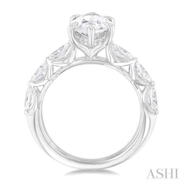 1 ctw Marquise Shape Marquise and Round Cut Diamond Semi Mount Engagement Ring in 14K White Gold