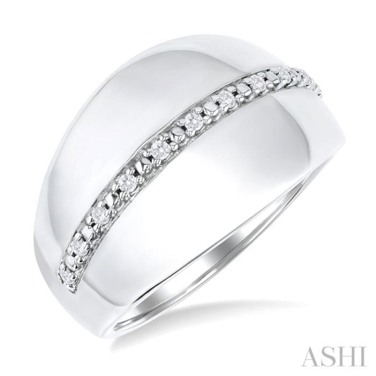 1/10 ctw Bold Wide Center Round Cut Diamond Fashion Ring in Sterling Silver