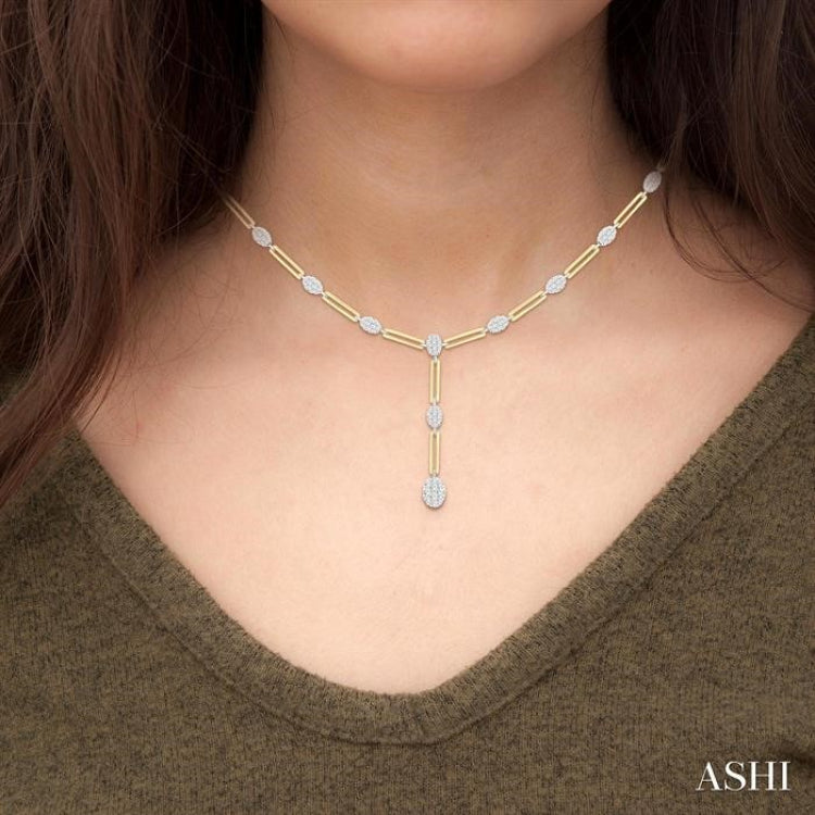 1 3/4 Ctw Lovebright Oval Shape Round Cut Diamond Paperclip Fashion Necklace in 14K Yellow and White Gold