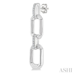 1/10 Ctw Bold Open Window Octagonal Shape D-Link Round Cut Diamond Fashion Earrings in Sterling Silver