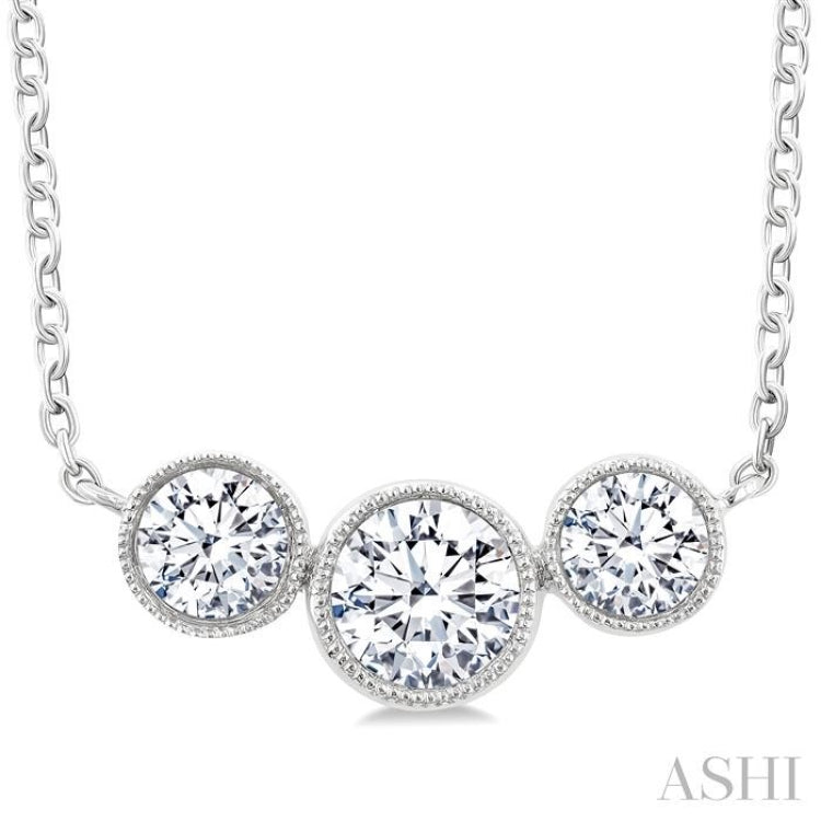 3/4 Ctw Past, Present & Future 3-Stone Bezel Set Round Cut Diamond Necklace in 14K White Gold