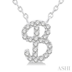 1/10 ctw Initial 'B' Calligraphy Round Cut Diamond Fashion Pendant With Chain in 14K White Gold