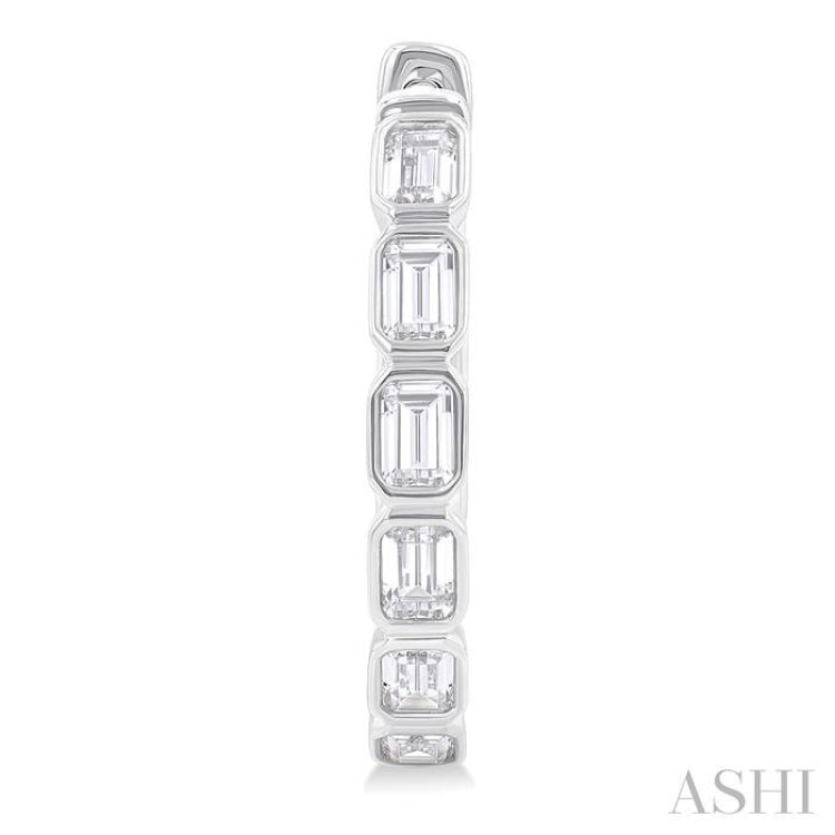 1 1/10 ctw Bezel Set Emerald Cut Diamond Fashion Hoop Earring in 14K White Gold