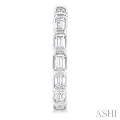 1 1/10 ctw Bezel Set Emerald Cut Diamond Fashion Hoop Earring in 14K White Gold