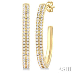 1/3 ctw Double Row Round Cut Diamond Fashion Half Hoop Earring in 14K Yellow Gold
