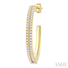 1/3 ctw Double Row Round Cut Diamond Fashion Half Hoop Earring in 14K Yellow Gold