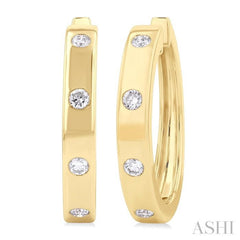 1/3 ctw Flush Bezel Set Diamond Fashion Hoop Earring in 14K Yellow Gold