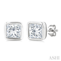 1/5 Ctw Petite Bezel Set Princess Cut Diamond Fashion Stud Earrings in 10K White Gold