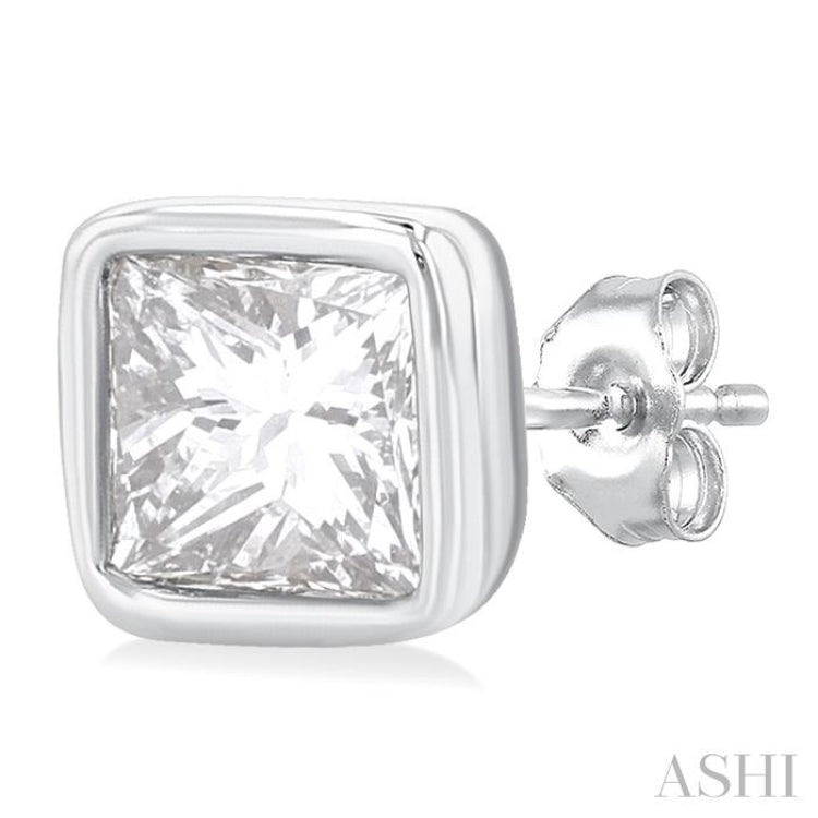 1/5 ctw Petite Bezel Set Princess Cut Diamond Fashion Stud Earring in 10K White Gold