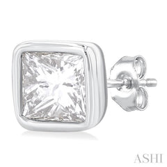 1/5 ctw Petite Bezel Set Princess Cut Diamond Fashion Stud Earring in 10K White Gold