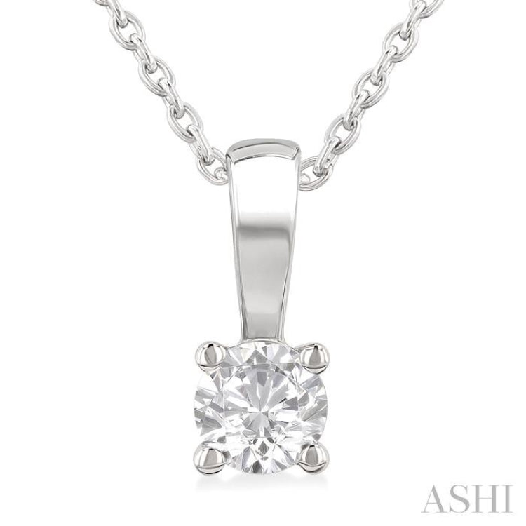 1/5 ctw Prong Set Round Cut Diamond Solitaire Pendant With Chain in 14K White Gold