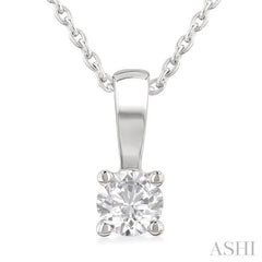 1/5 ctw Prong Set Round Cut Diamond Solitaire Pendant With Chain in 14K White Gold