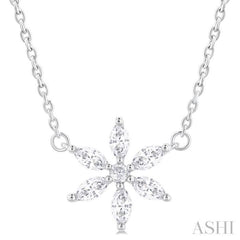 1/3 ctw Floral Motif Marquise and Round Cut Diamond Fashion Pendant With Chain in 14K White Gold