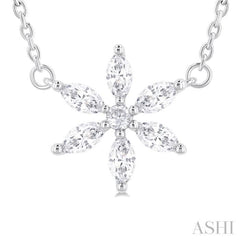 1/3 ctw Floral Motif Marquise and Round Cut Diamond Fashion Pendant With Chain in 14K White Gold